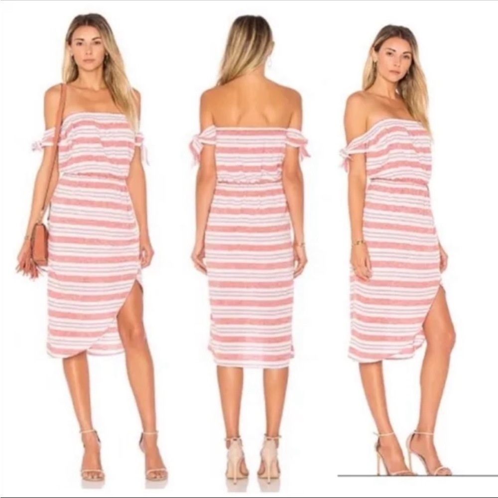 Lovers + Friends Off the shoulder berry stripe dress